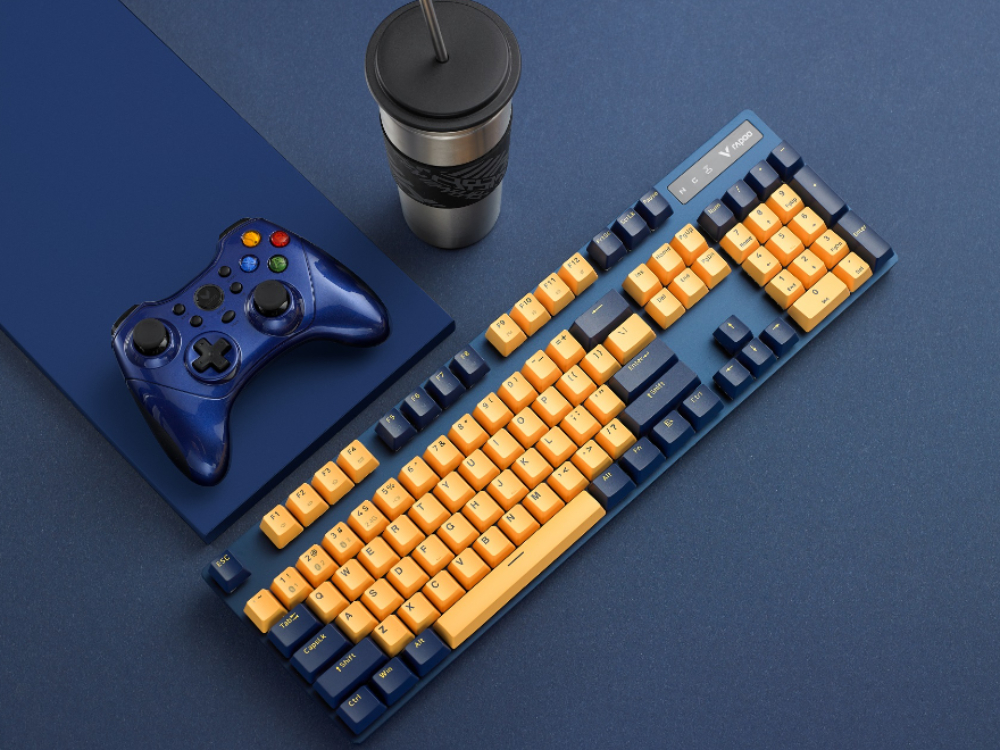 可连接5台设备 雷柏V500PRO多模版蔚蓝黄潮背光游戏机械键盘图赏